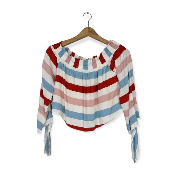 Lovers + Friends Dream Lover Red Blue Stripe Off Shoulder Top Size M - Picture 1 of 7